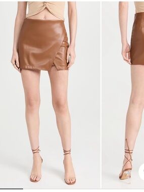 Alice + Olivia Tan Faux Leather Asymmetrical Mini Skirt